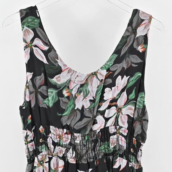 ELENA BALDI Silk Maxi Dress Size L Black Floral Chiffon‎ Sleeveless V Neck Italy - Picture 11 of 13